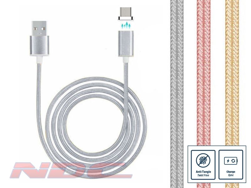 Magnetic Micro-USB 1m Cable SILVER - Standard Charge