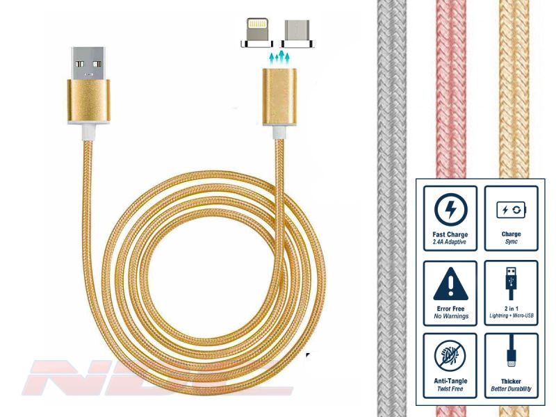Magnetic Lightning+Micro-USB 1m Cable GOLD
