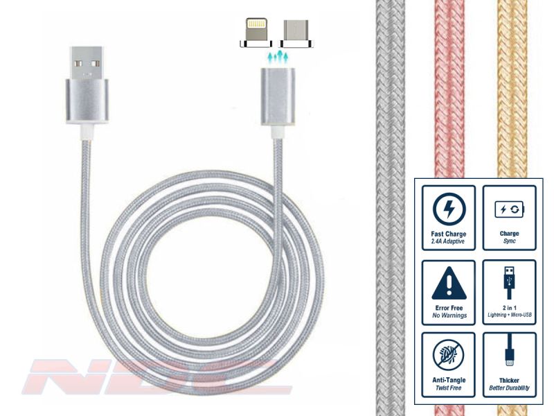 Magnetic Lightning+Micro-USB 1m Cable SILVER 