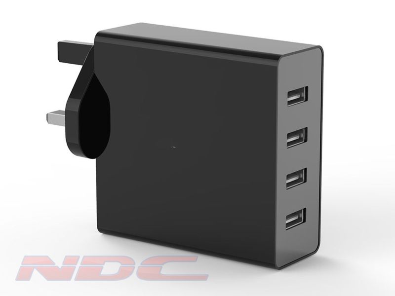 7.2A 4 Port USB Wall Charger UK - BLACK