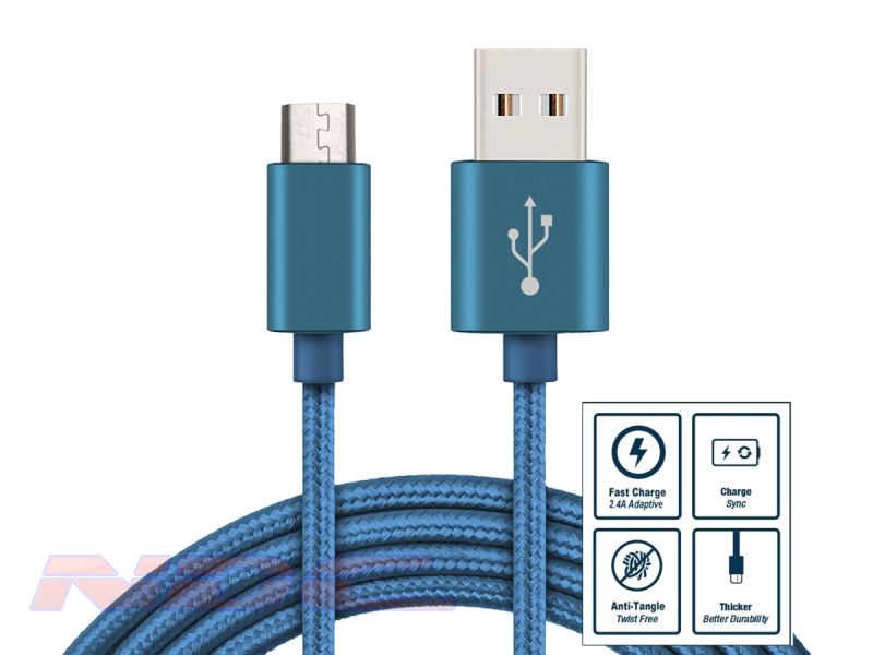 Braided USB-A to Micro-USB 3m Cable Midnight Blue