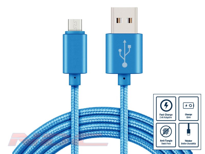 Braided USB-A to Micro-USB 3m Cable BLUE