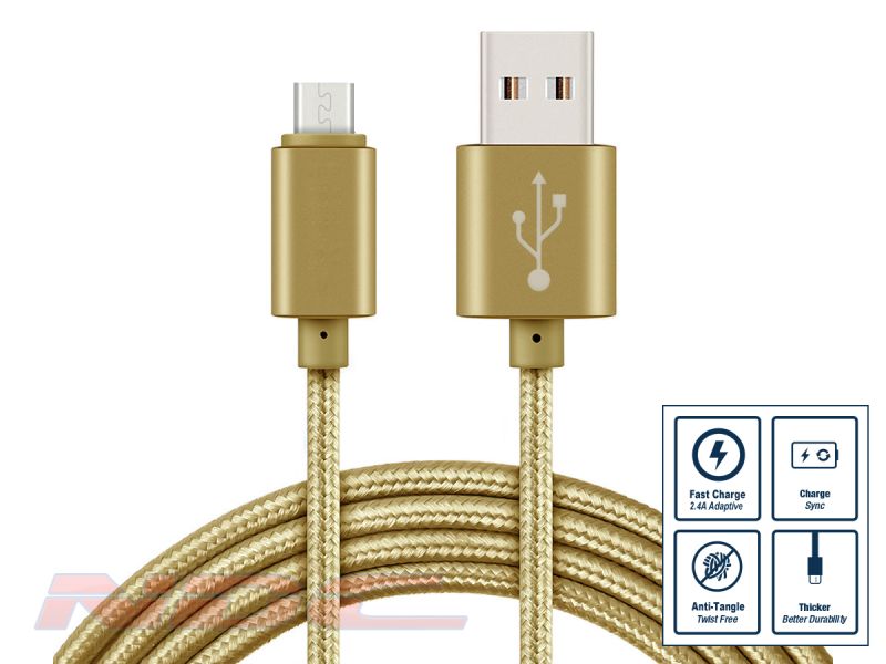 Braided USB-A to Micro-USB 1m Cable GOLD
