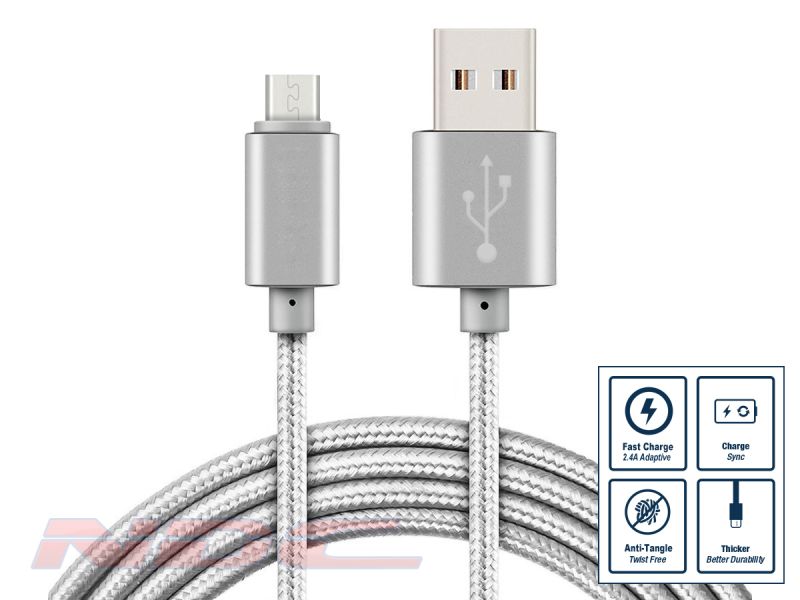 Braided USB-A to Micro-USB 1m Cable SILVER