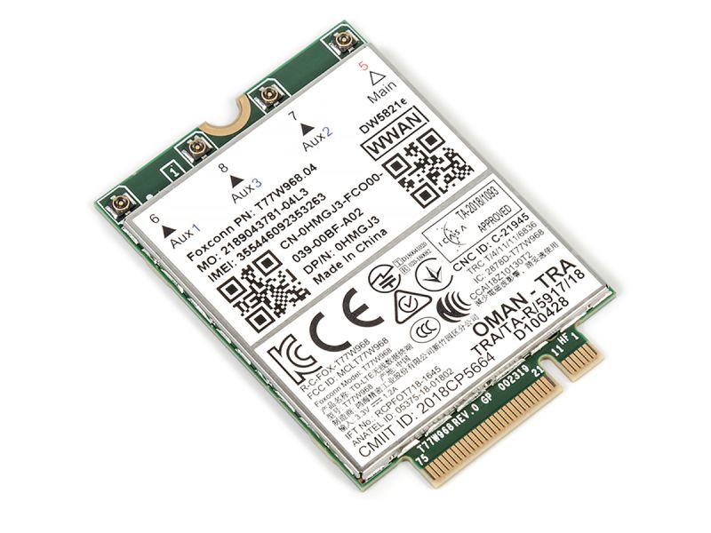 Dell Wireless DW5821e Snapdragon X20 LTE WWAN 4G LTE PCIe Card - 0HMGJ3