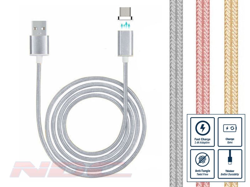 Magnetic Micro-USB 1m Cable SILVER