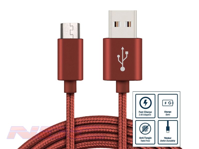 Braided USB-A to Micro-USB 3m Cable Deep Red