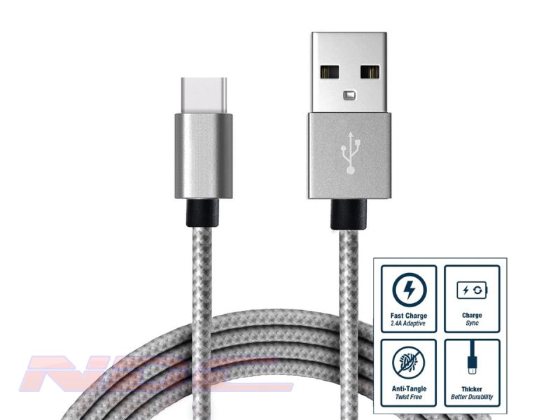 3A Fast Charge Braided USB-A to USB-C 3m Cable GREY&SILVER
