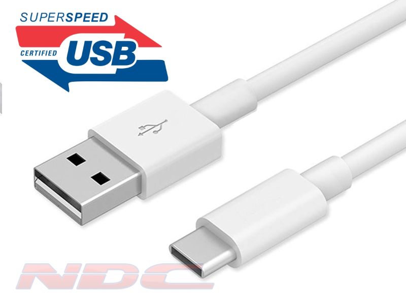 3A Fast Charge Braided USB-A 3.0 to USB-C 1m Cable WHITE